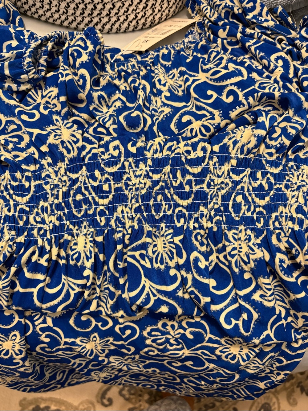 Blue and White Printed Maxi Dress with Smocked Waist- soft flowy and pretty! - Picture 7 of 12